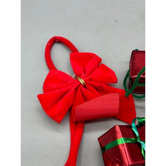 Lot of 15 Christmas Ornament Set Red Bow Green & Red Baubles Gift Boxes & Bells - Picture 2 of 7